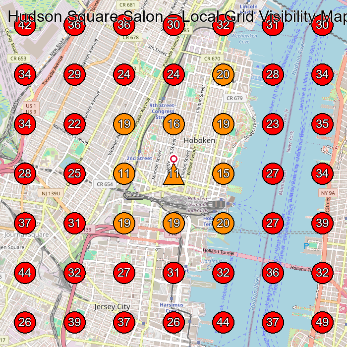 Hudson Square Salon GeoGrid visibility map for Beauty Salon in Jersey City